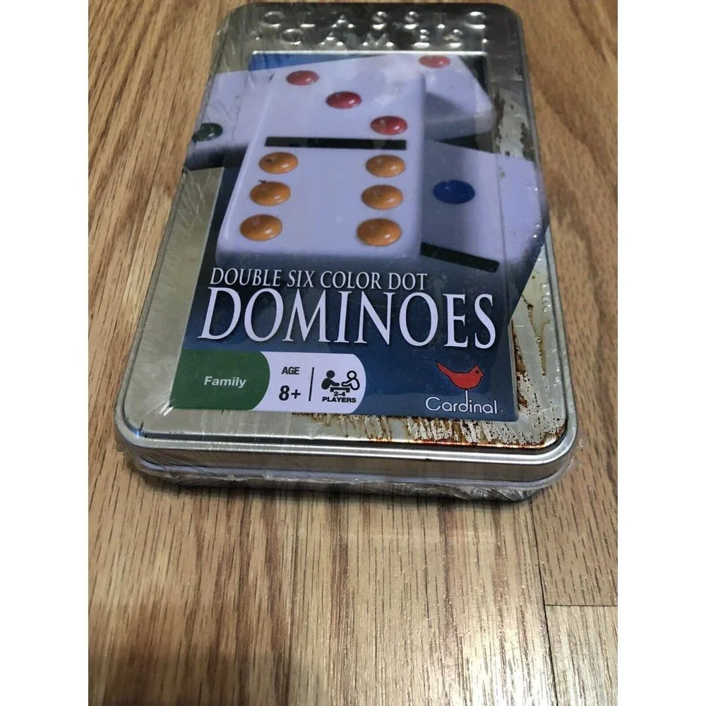 Cardinal Double Six Color Dot Dominoes In Color Collectors Tin, 28 Dominoes